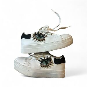 Kurt Geiger White and Black Embellished Sneakers
